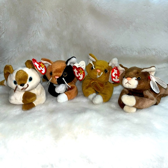 Ty Beanie Baby Cat Lot of 4 , Snip 1996, Chip 1996 , Nip 1994, Pounce 1997 - Picture 1 of 12